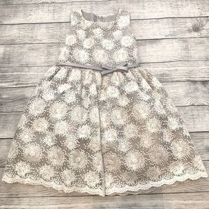 Silver White Girls Holiday Formal Special Occasion Sparkle Layered Ribbon Dress